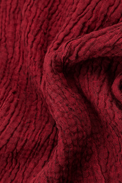 Soft Cowl Cherry Red Textured Linen Dress 5