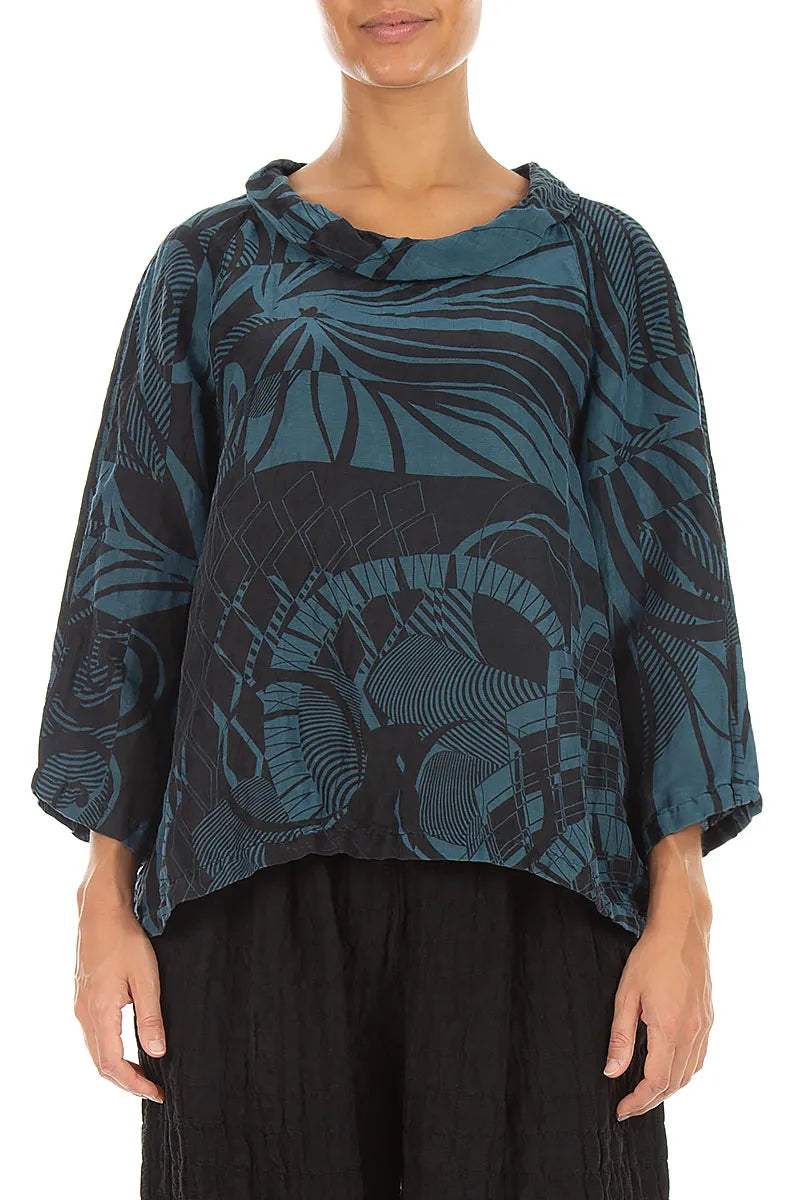 Blouse en Soie texturée Turquoise profond Orbit à col bénitier souple