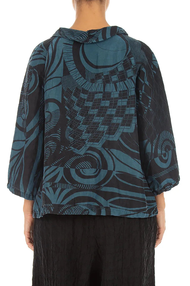 Blouse en Soie texturée Turquoise profond Orbit à col bénitier souple