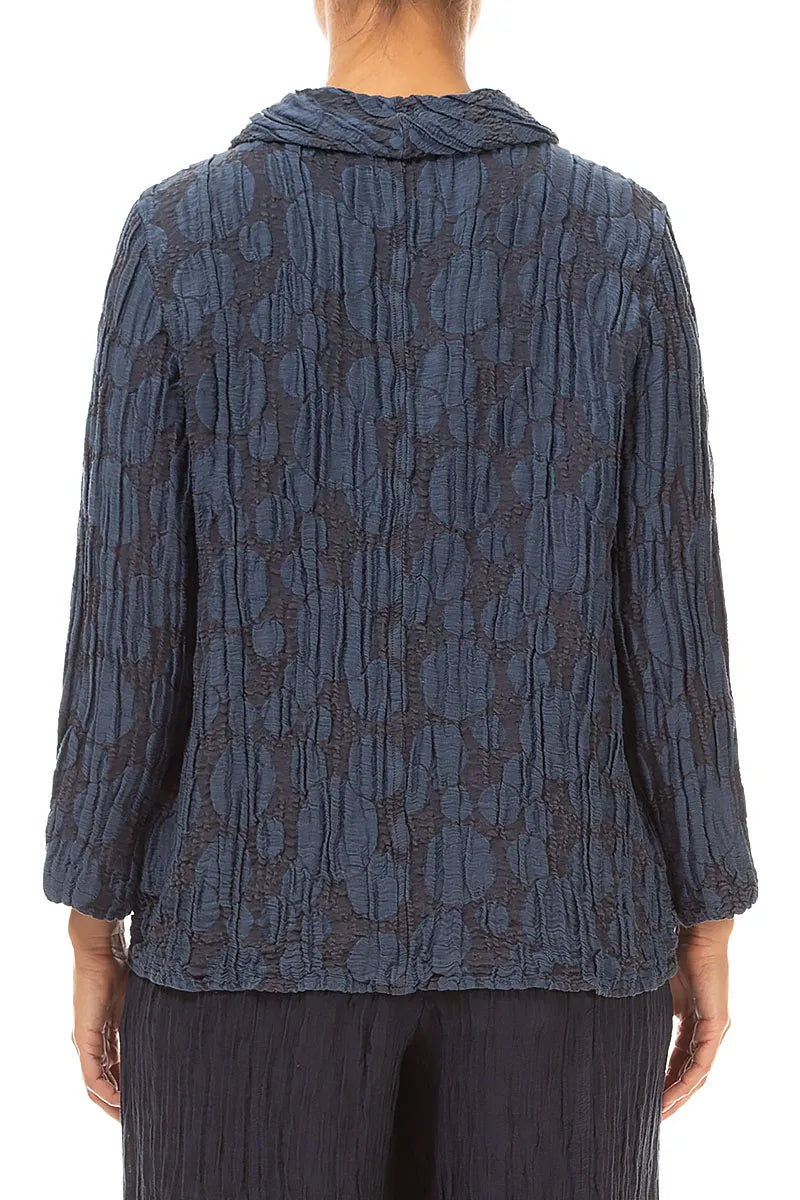 Soft Cowl Neck Slate Blue Circle Silk Linen Blouse