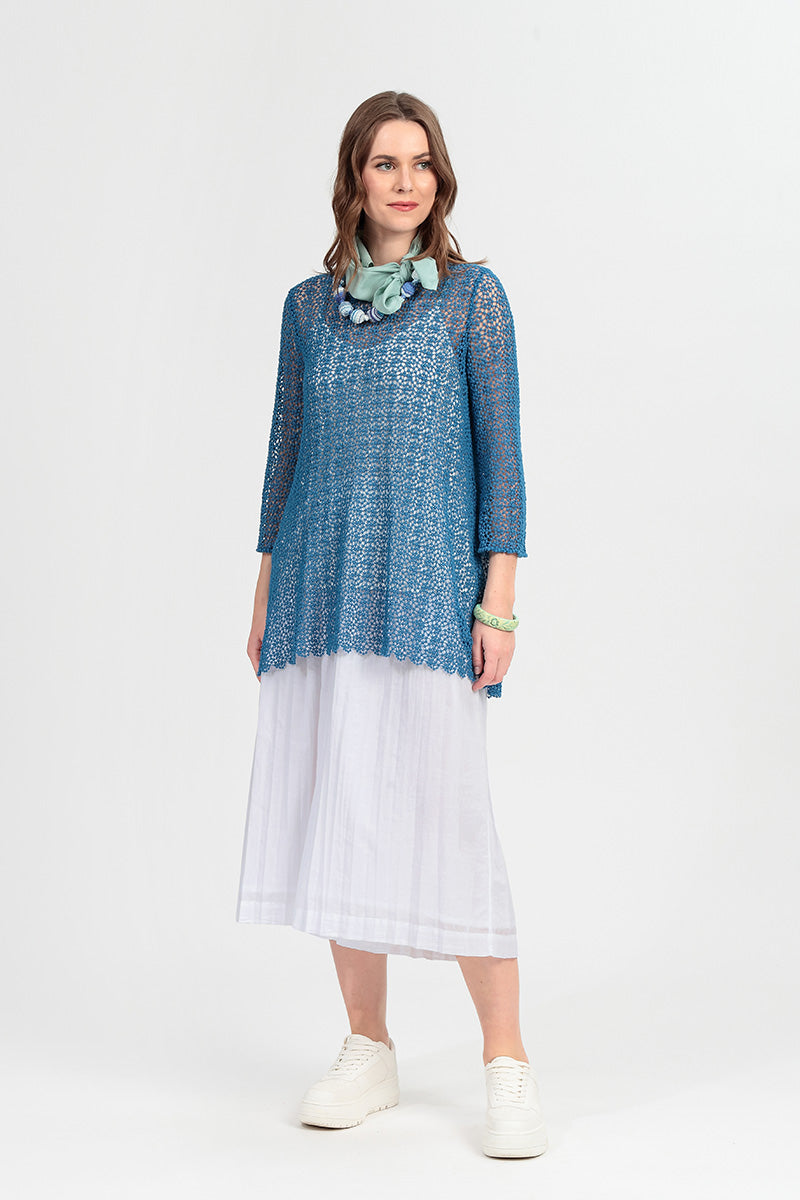 Soft Flare Cobalt Blue Broderie Cotton Blouse 1