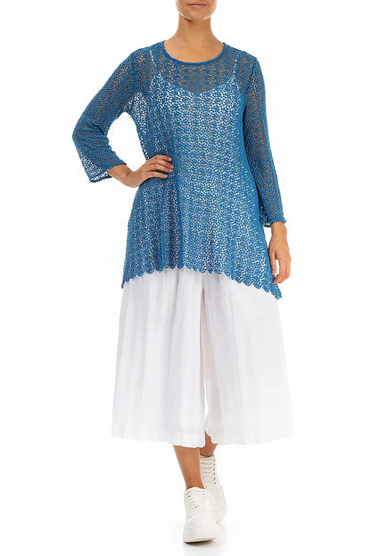 Soft Flare Cobalt Blue Broderie Cotton Blouse 5