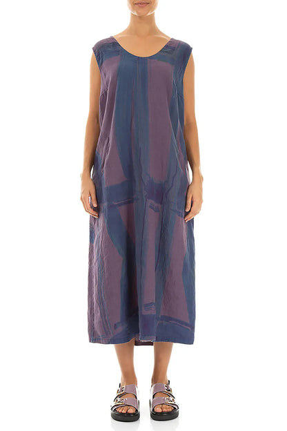Soft V-Neck Amethyst Brushstroke Linen Dress 1