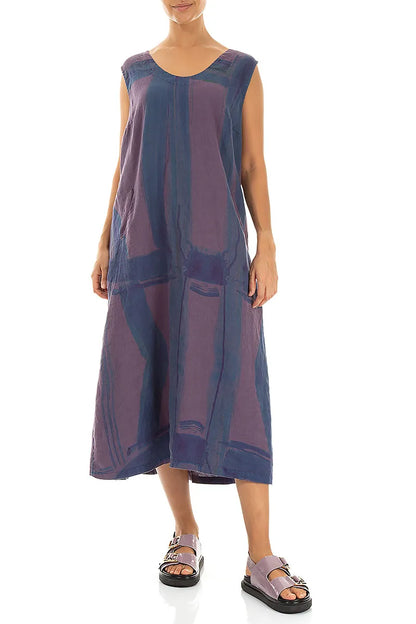 Soft V-Neck Amethyst Brushstroke Linen Dress 4