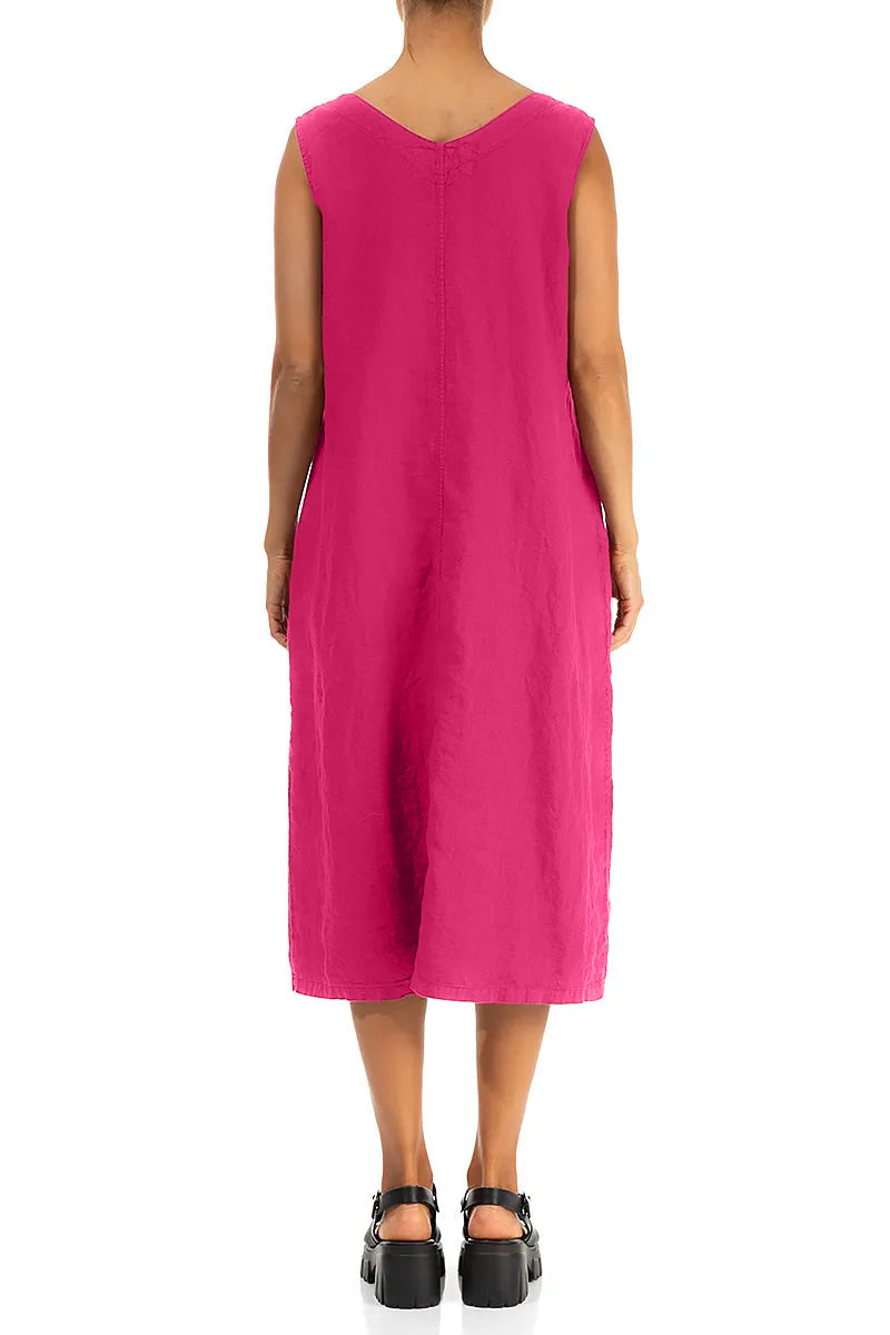 Soft V-Neck Fuchsia Linen Dress 2