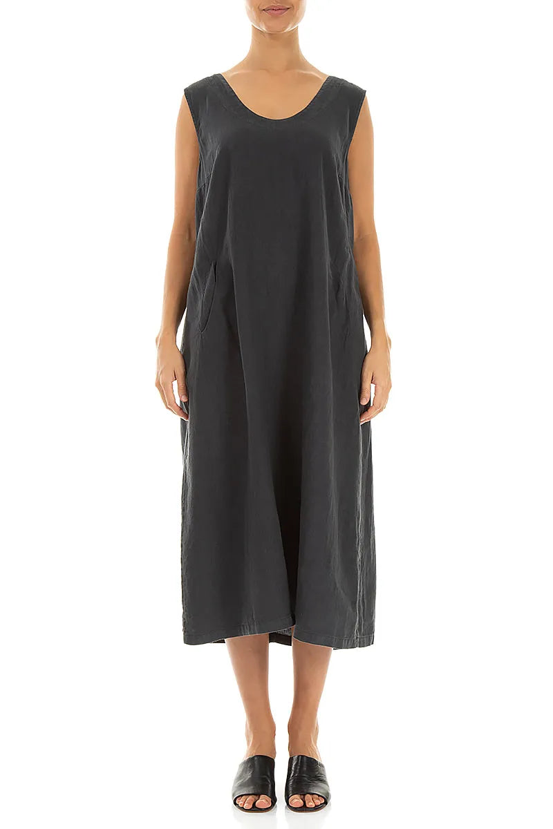 Soft V-Neck Graphite Linen Dress 1