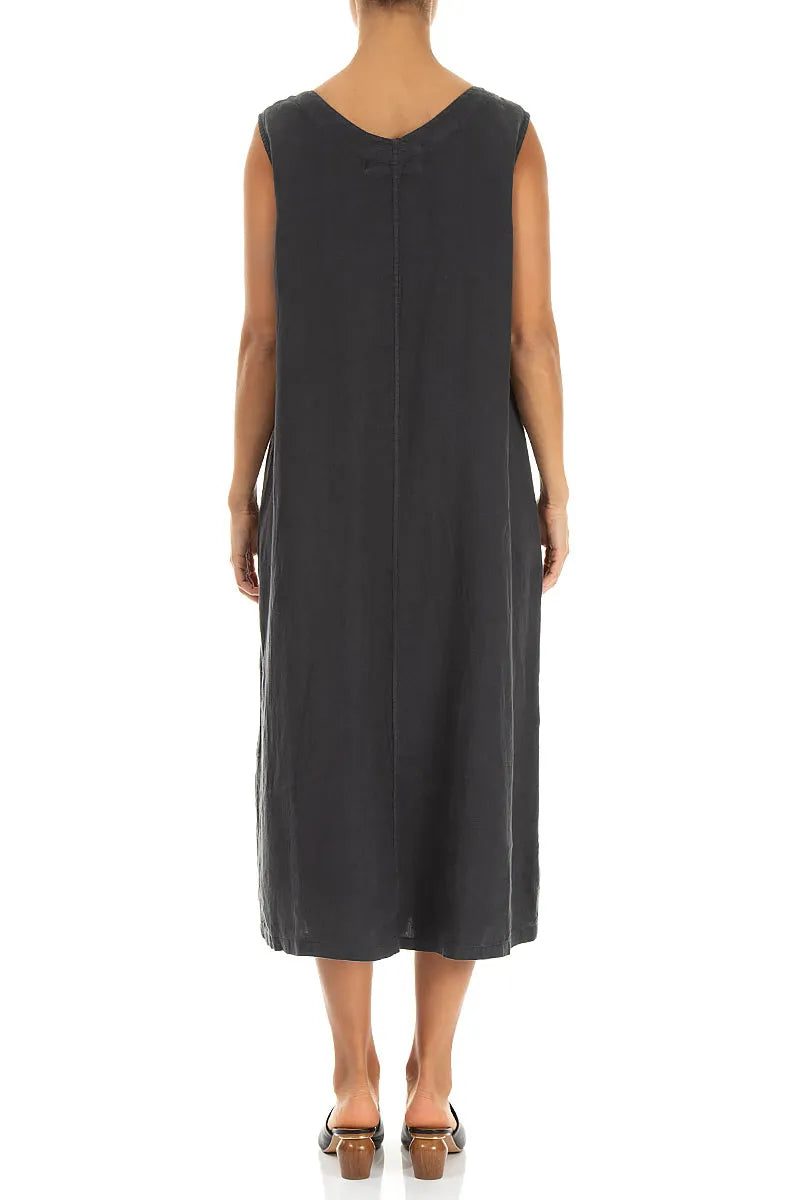 Soft V-Neck Graphite Linen Dress 2