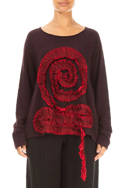 Spiral Detail Cherry Red Wavy Cotton Blouse 1