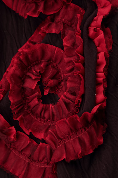 Spiral Detail Cherry Red Wavy Cotton Blouse 5