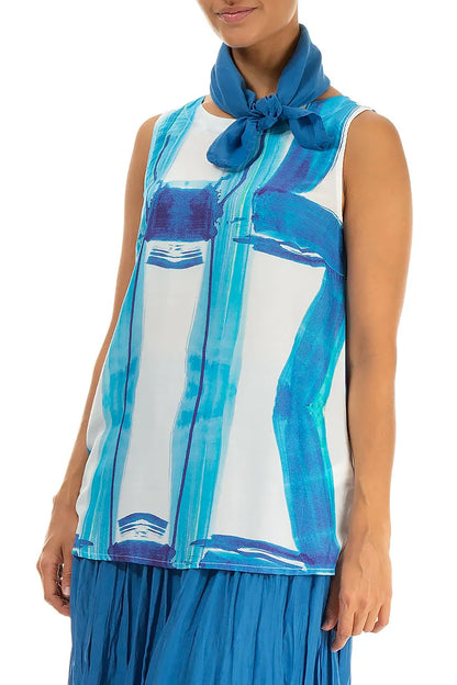 Square Cobalt Blue Silk Cotton Scarf 3