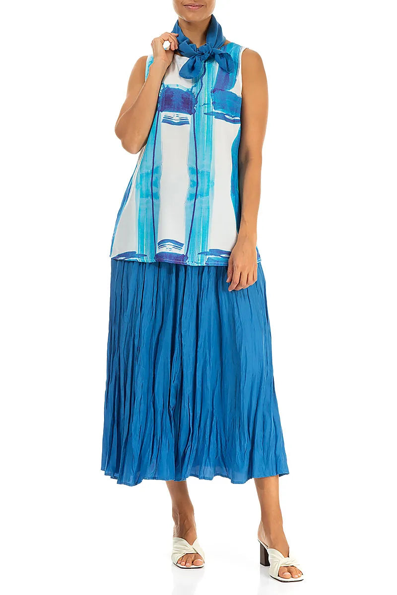 Square Cobalt Blue Silk Cotton Scarf 2