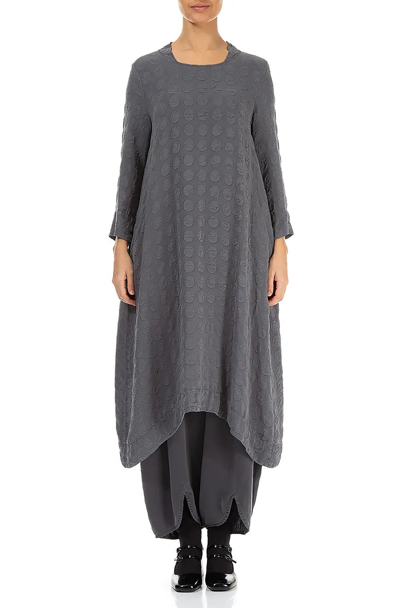 Square Neck Grey Silver Bubble Silk Dress 2