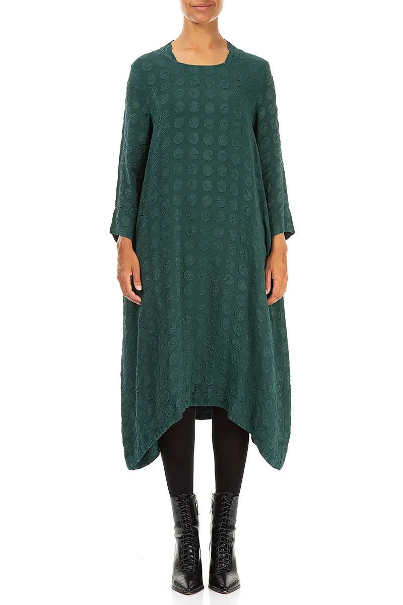 Square Neck Peacock Bubble Silk Dress 1