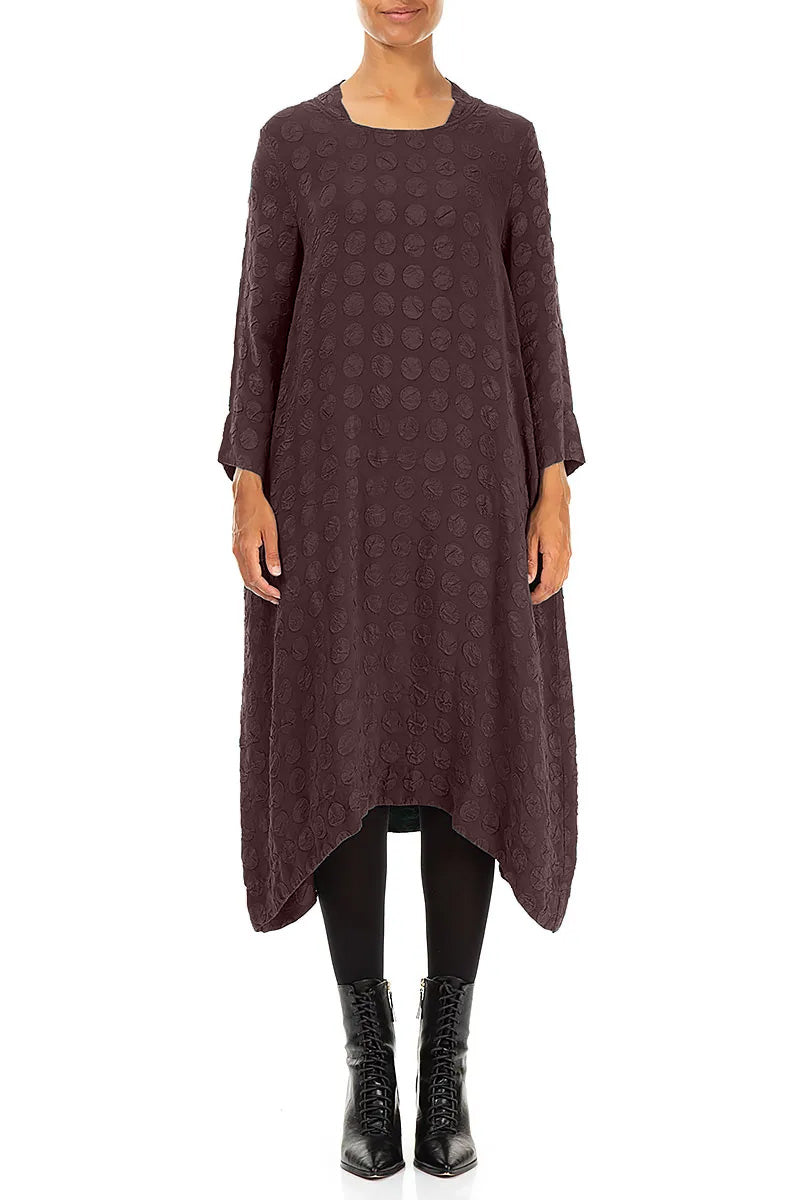 Square Neck Deep Plum Bubble Silk Dress 1