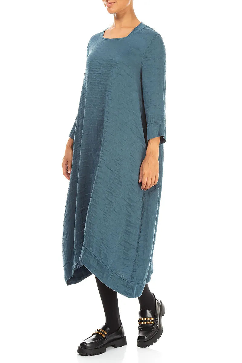 Robe en Soie Turquoise profond texturée à encolure carrée