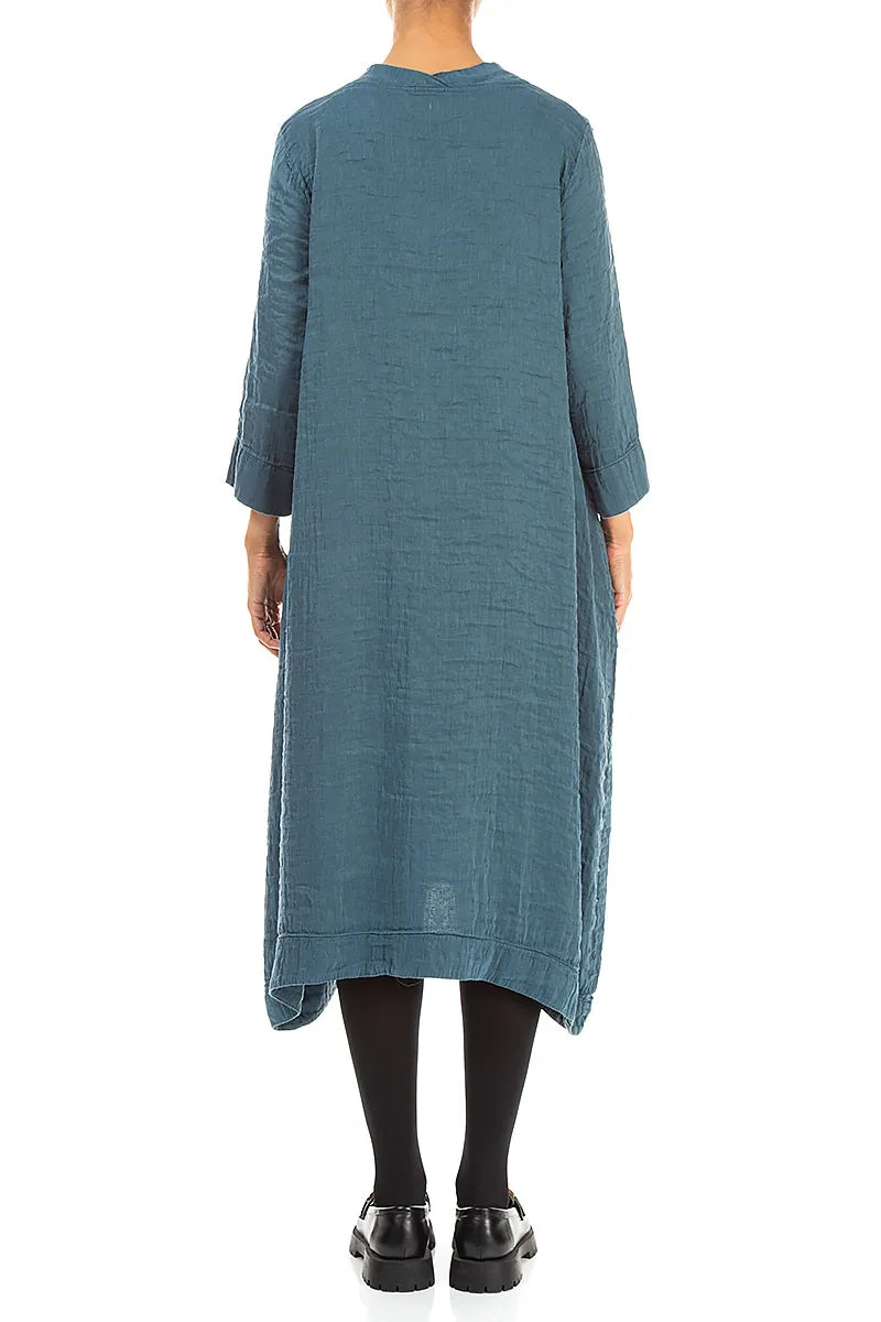 Square Neck Textured Deep Turquoise Silk Dress 2