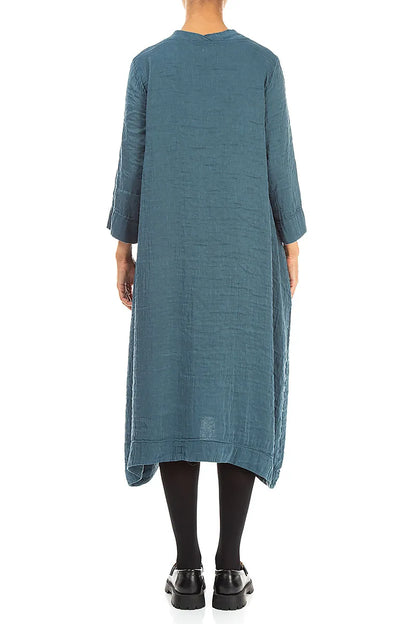 Robe en Soie Turquoise profond texturée à encolure carrée