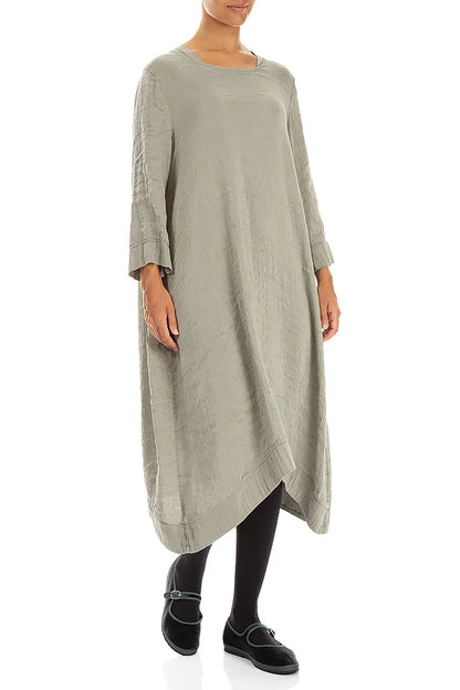 Square Neck Textured Olive Grey Silk Dress 3