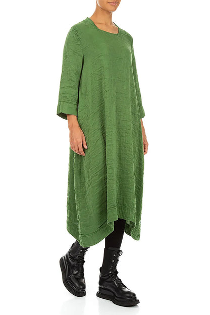Square Neck Textured Shamrock Green Silk Dress 3