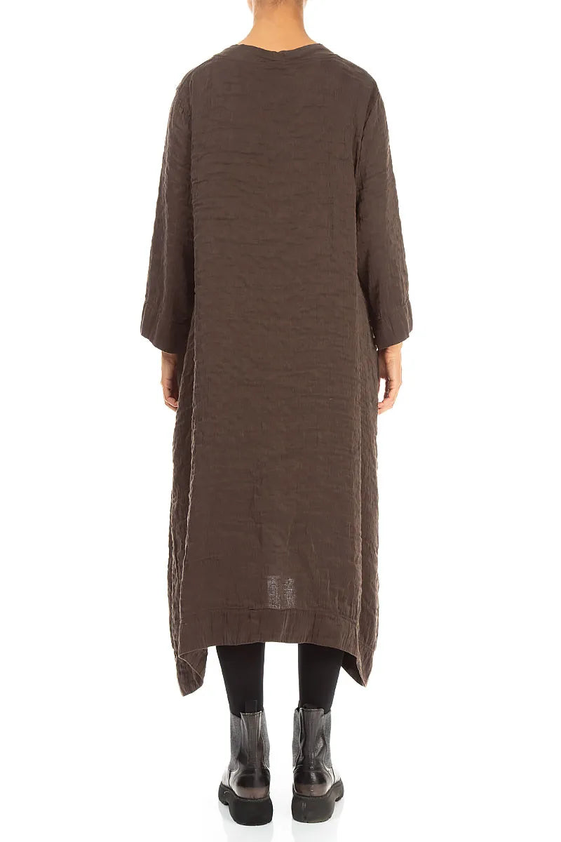 Square Neck Textured Truffle Brown Silk Dress 2
