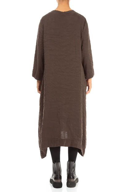 Square Neck Textured Truffle Brown Silk Dress 2