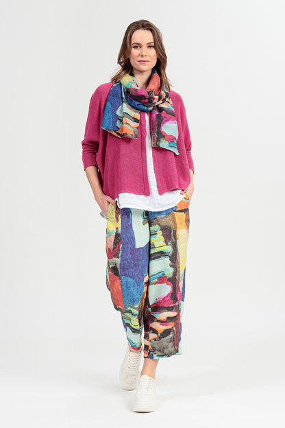 Straight Abstract Linen Trousers 6