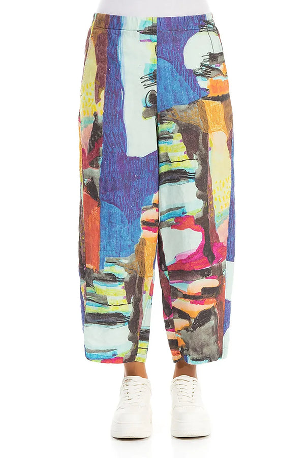 Straight Abstract Linen Trousers 1