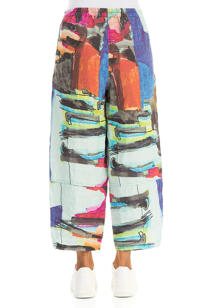 Straight Abstract Linen Trousers 2