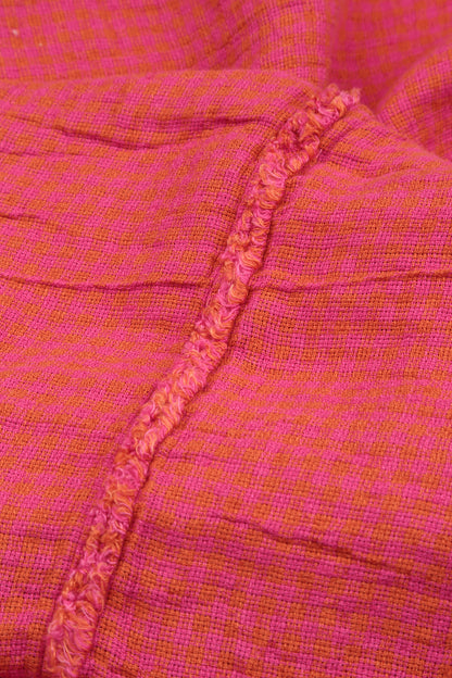Straight Back Seam Pink Orange Check Linen Trousers 6
