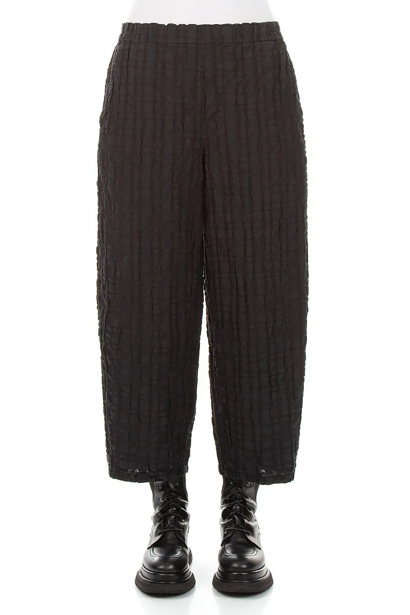 Straight Black Checkered Linen Cotton Trousers 1