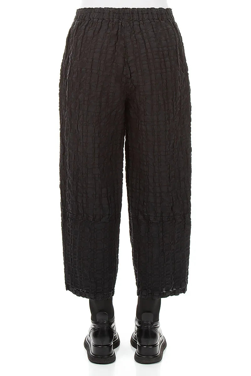 Straight Black Checkered Linen Cotton Trousers 2