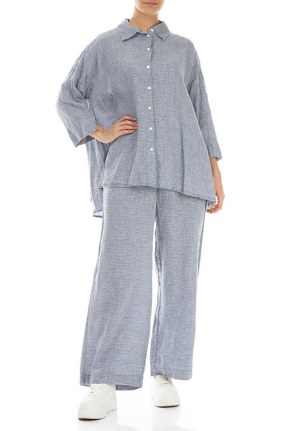 Straight Blue Stripe Linen Trousers 4