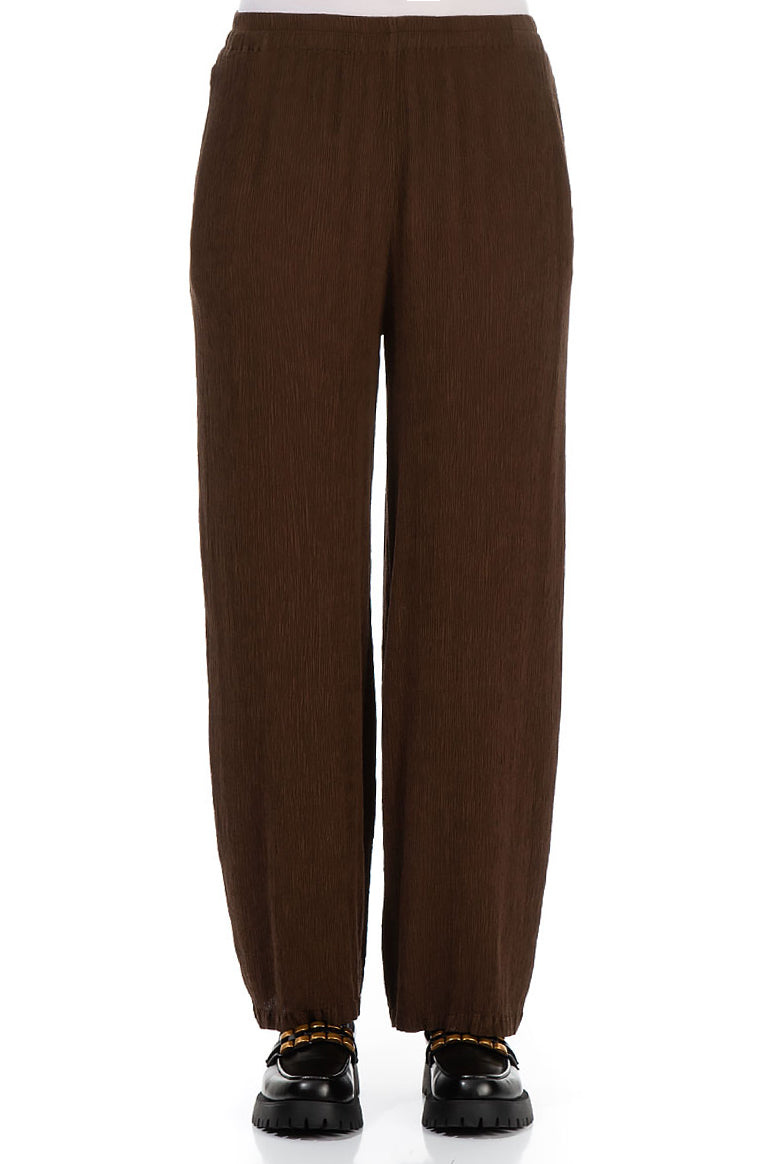 Straight Chocolate Silk Viscose Trousers