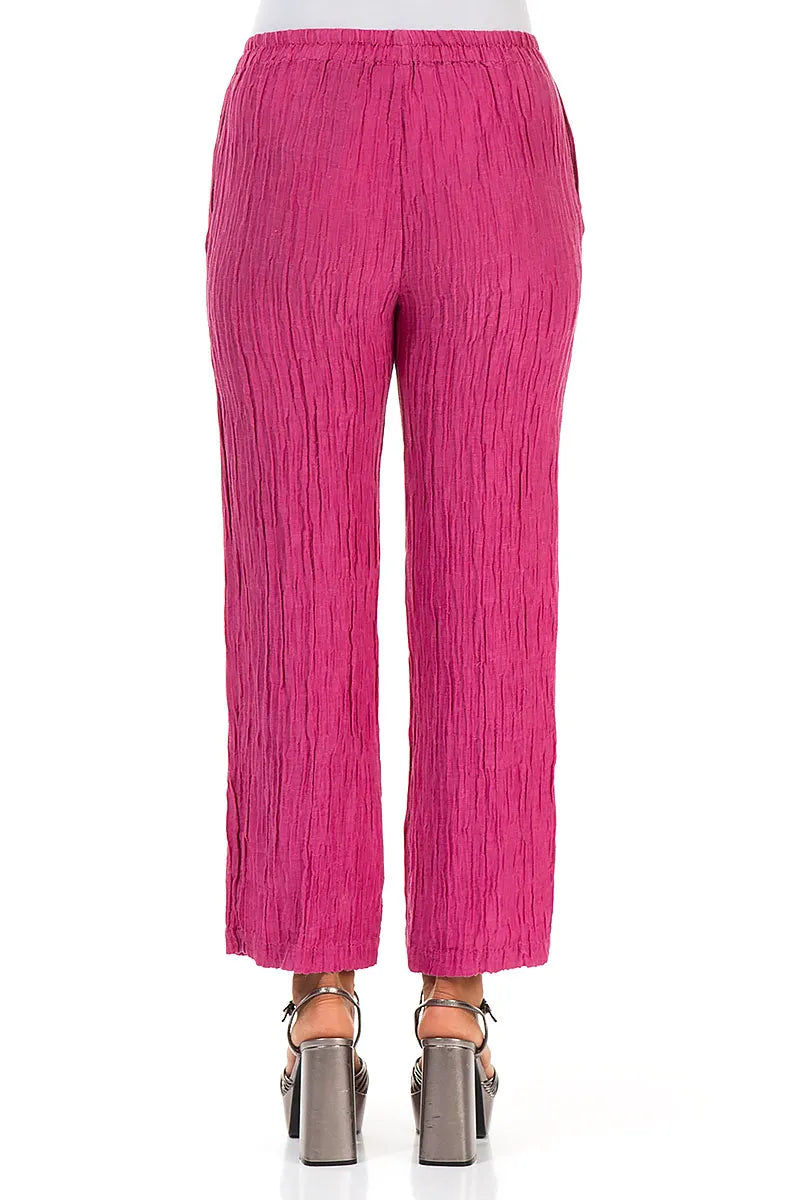 Straight Crinkled Fuchsia Silk Trousers 2