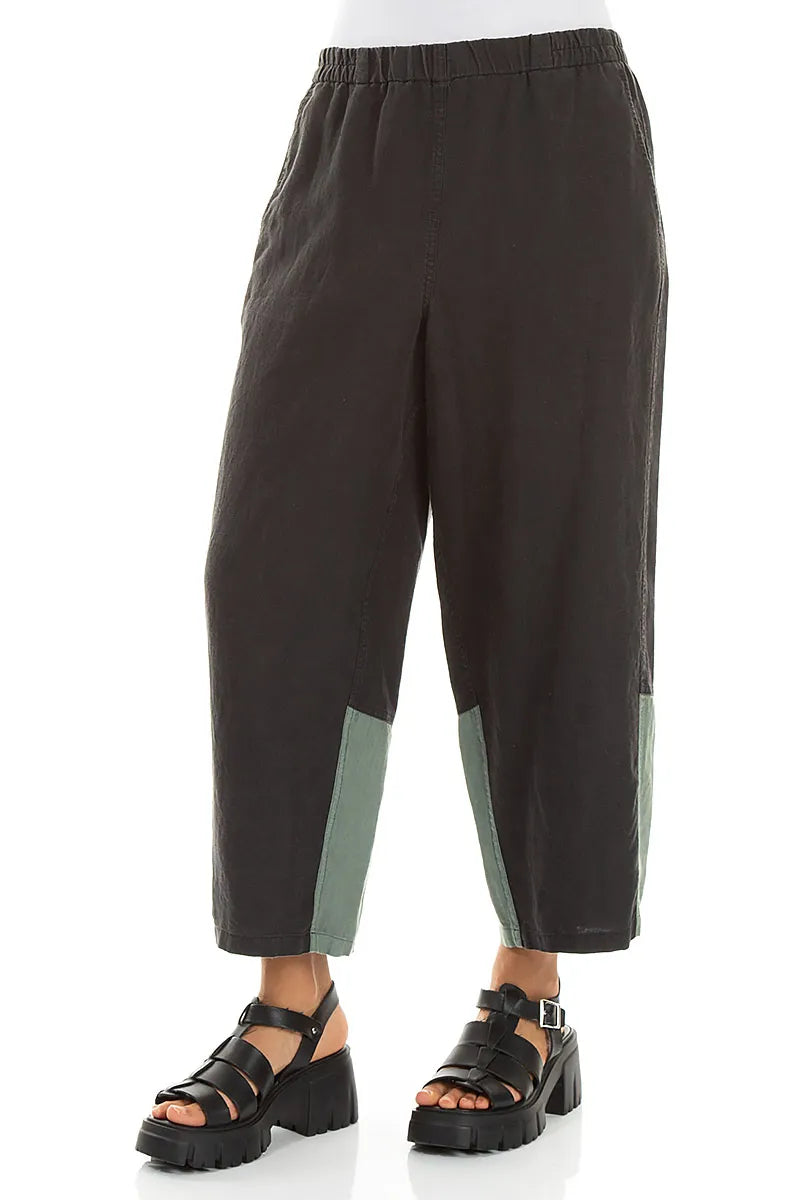 Straight Two-Tone Sage Linen Trousers 3