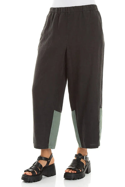 Straight Two-Tone Sage Linen Trousers 3