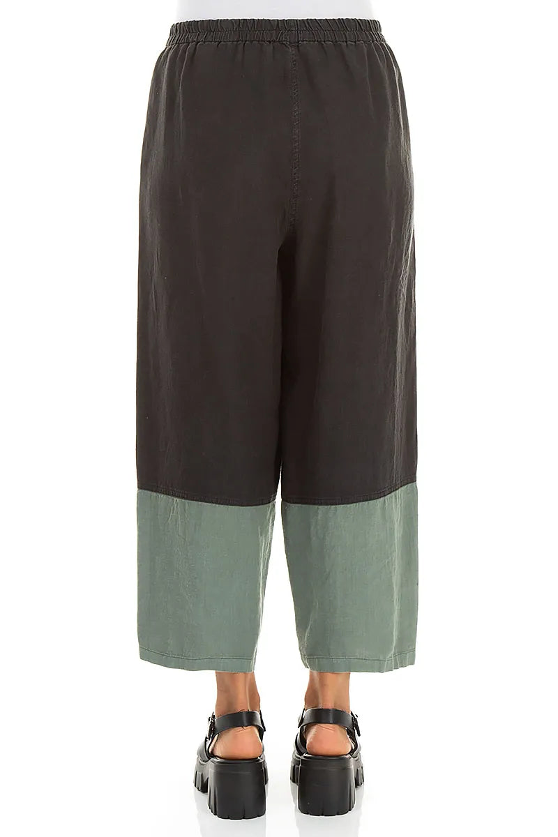 Straight Two-Tone Sage Linen Trousers 2