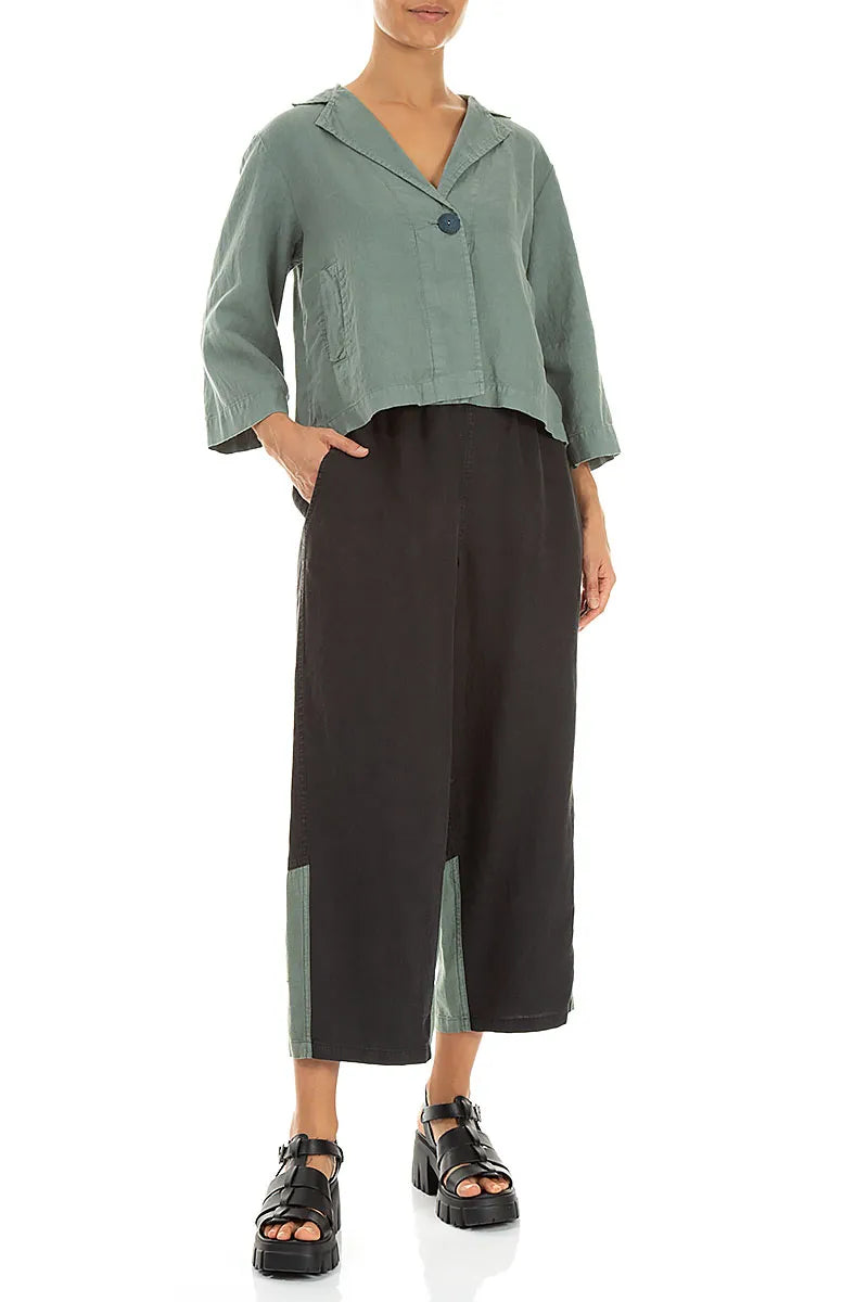 Straight Two-Tone Sage Linen Trousers 4
