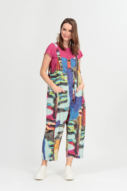 Strappy Abstract Linen Jumpsuit 1