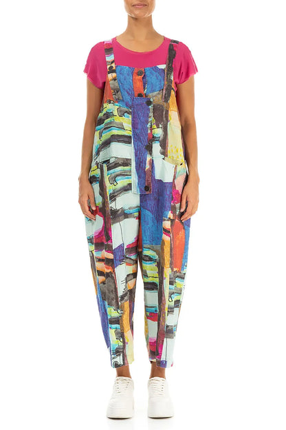 Strappy Abstract Linen Jumpsuit 2