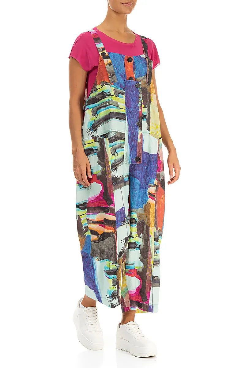 Strappy Abstract Linen Jumpsuit 4