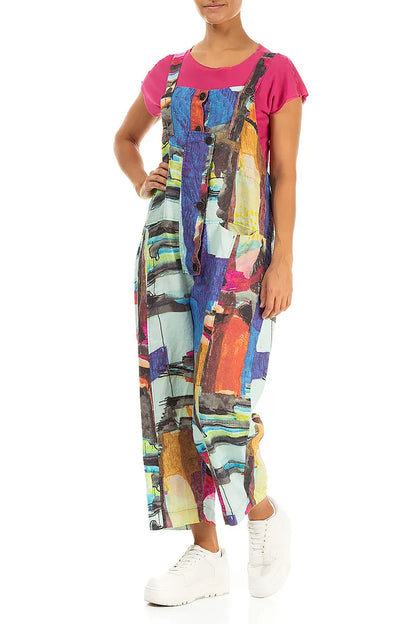 Strappy Abstract Linen Jumpsuit 5