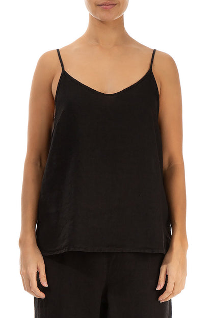 Strappy Black Linen Camisole Top 1