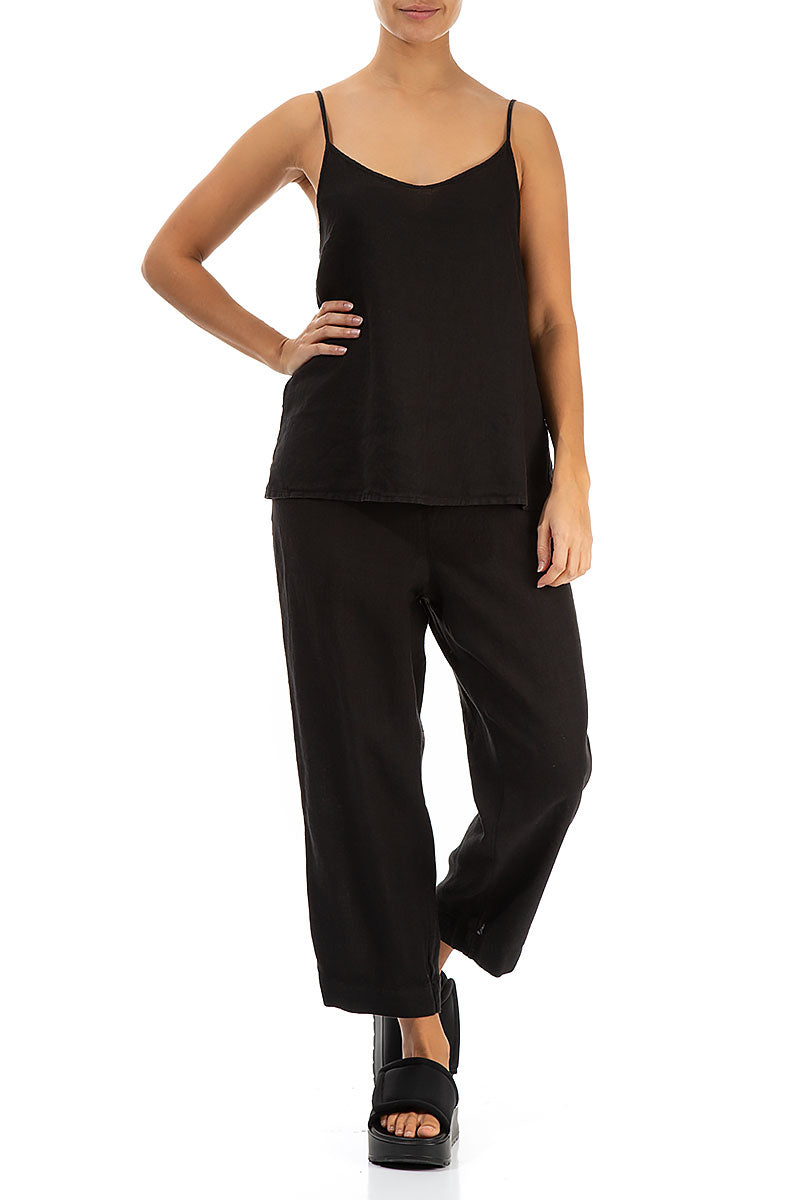 Strappy Black Linen Camisole Top 4