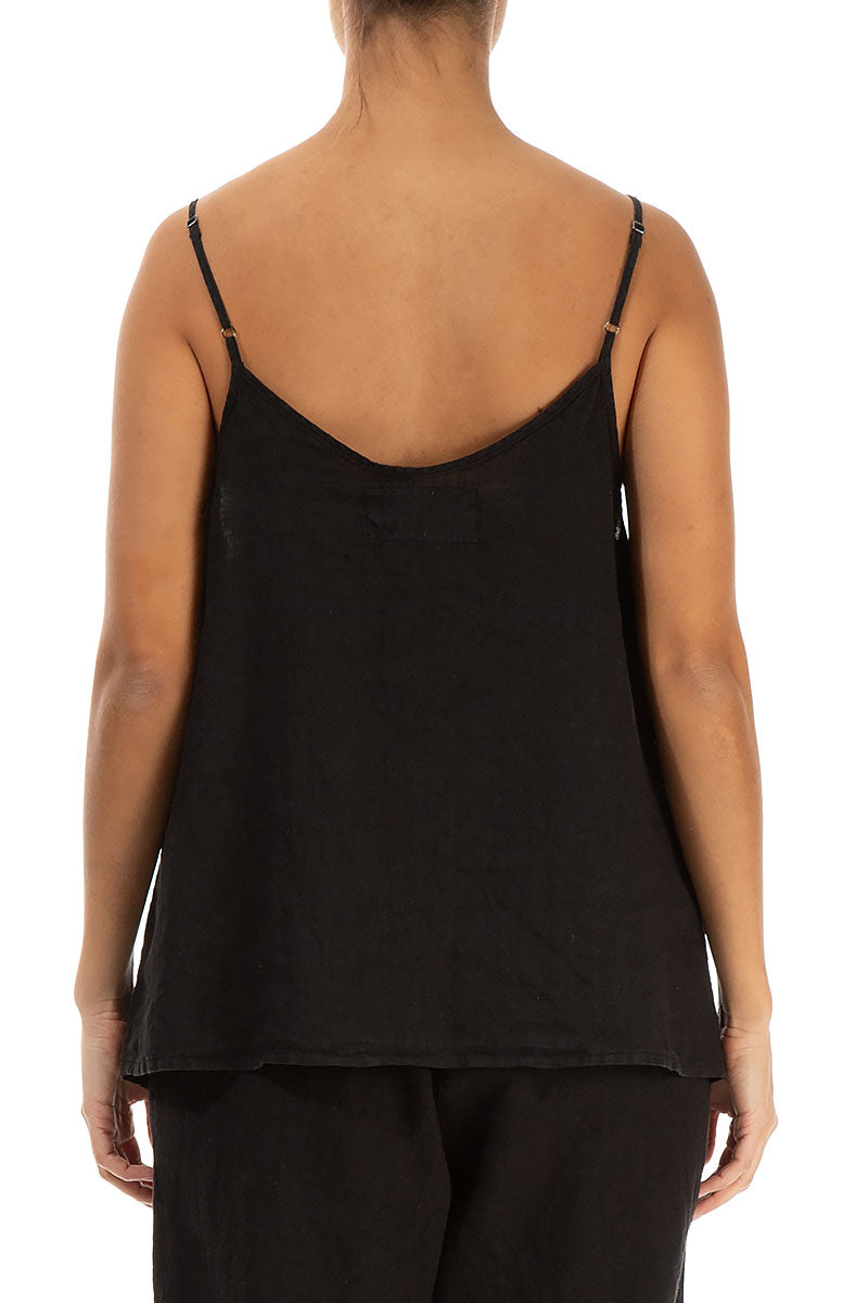 Strappy Black Linen Camisole Top 2