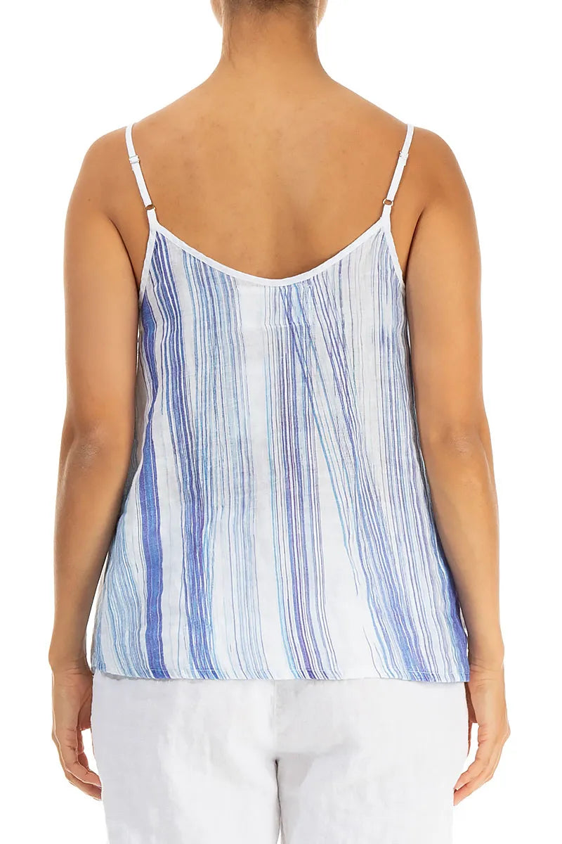 Strappy Blue Wash Stripe Linen Camisole Top 2