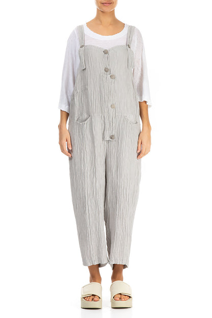 Strappy Crinkled Cream Silk Dungaree Jumpsuit 1