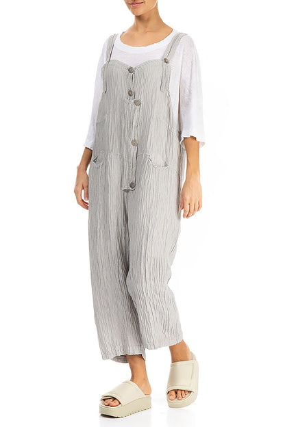 Strappy Crinkled Cream Silk Dungaree Jumpsuit 3