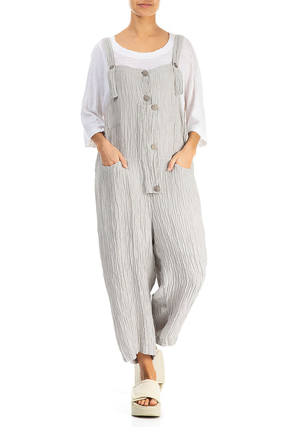 Strappy Crinkled Cream Silk Dungaree Jumpsuit 4