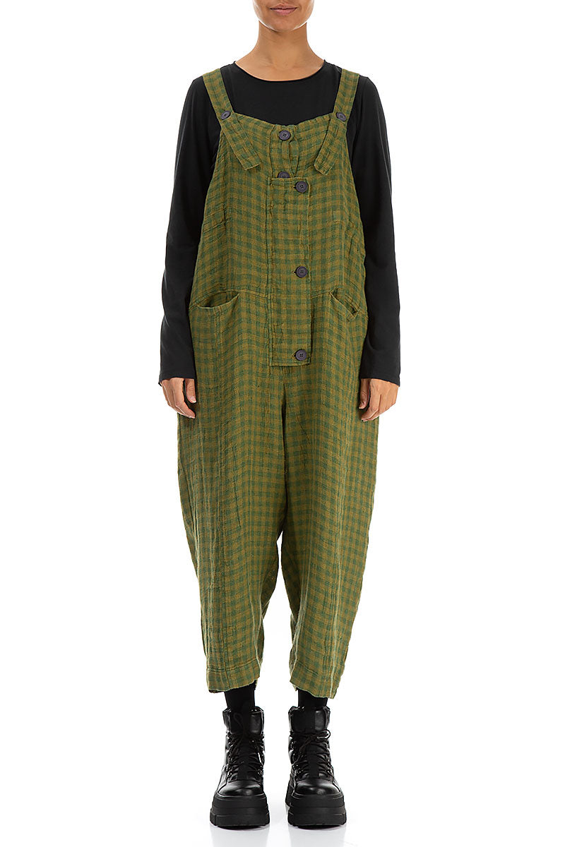 Strappy Green Check Linen Jumpsuit 1